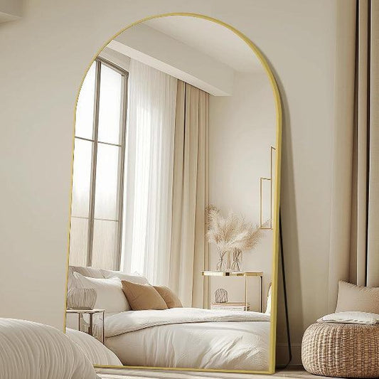 Arched Full-Length Gold Floor Mirror